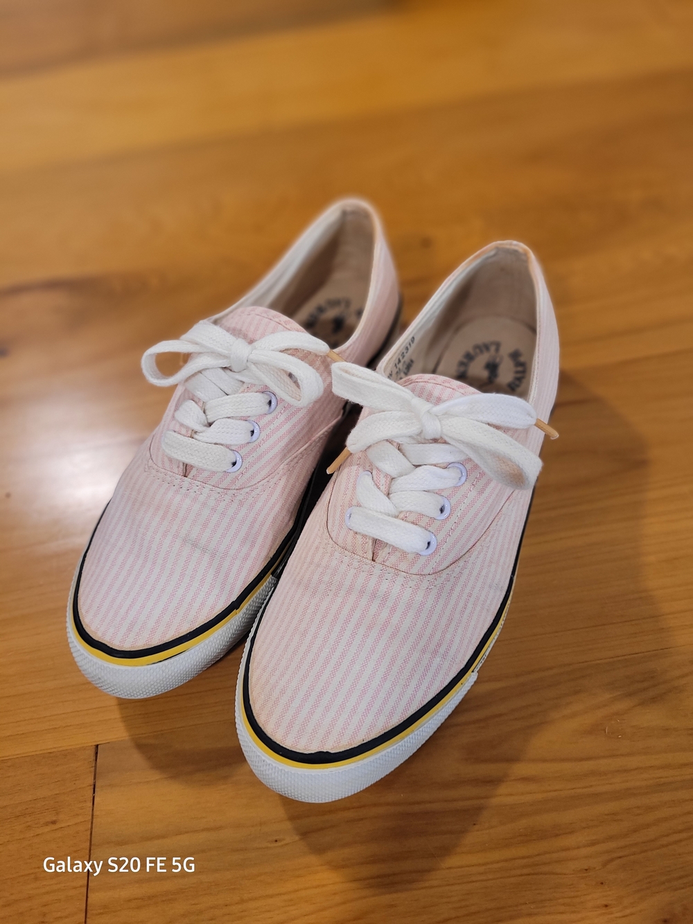 Ralph Lauren Vintage Pink Striped Canvas Lace-Up Sneakers